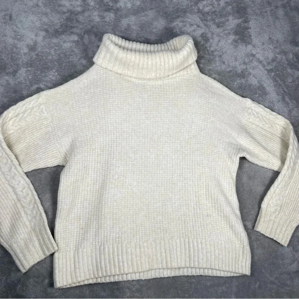 Something Navy Sweater Womens XS Cream Wool Cable Knit Texture Cowl Neck Casual - Picture 5 of 8